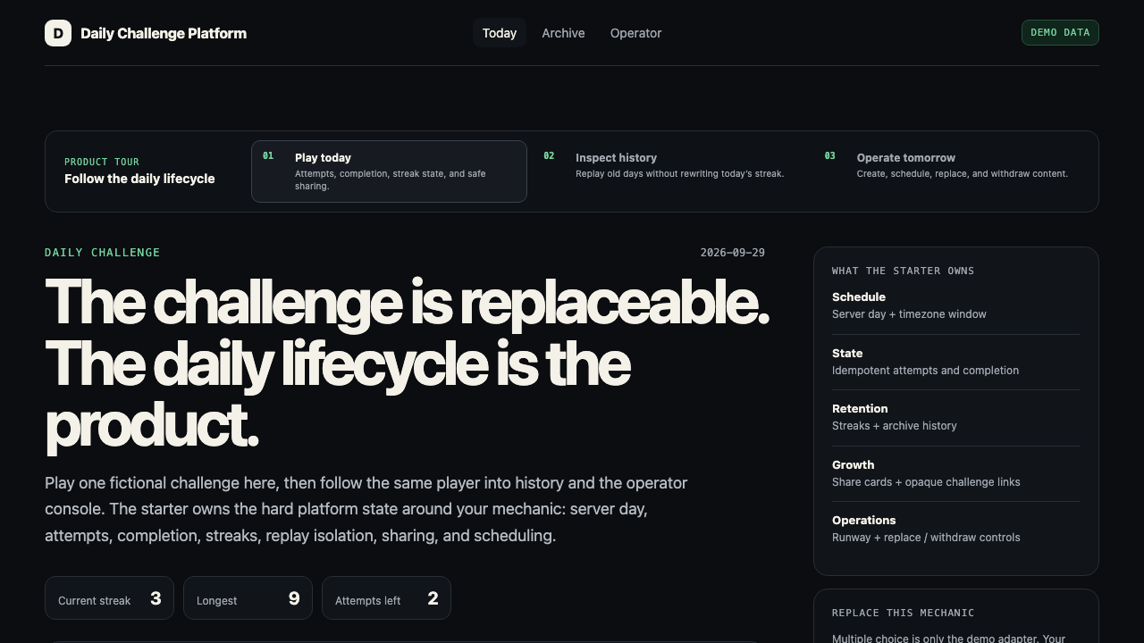 Daily challenge platform demo